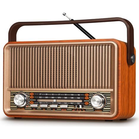 Radio Vintage Rétro AM/FM/SW Portable, Alimentée par Batterie Rechargeable 1800mAh ou Secteur, Radio Bluetooth Compatible USB/TF/AUX