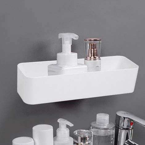 Boîte De Rangement Murale - Auto-Adhésive Sans Couvercle - Blanc - 14 x 8 x 6 cm Et 27 x 8 x 6 cm - Pour Salle De Bain Cuisine Bureau Séjour - 1 Pièce (1/4)