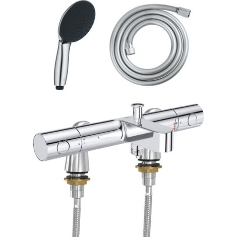 Mitigeur baignoire thermostatique GROHE Grohtherm 800 Cosmopolitan 1/2 avec colonnettes Idro'Flex + Douchette 2 jets Start + Flexible (1/4)