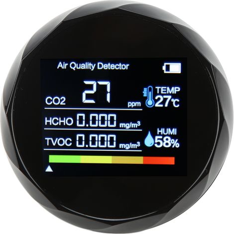 ZN-2CO5 Moniteur de qualité de l'air numérique 5 en 1, détecteur de dioxyde de carbone infrarouge (HCHO), testeur de température et d'humidité (noir) (1/5)