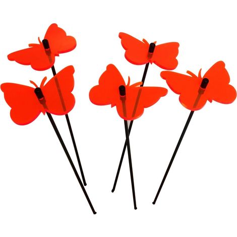 Attrape-Soleil Papillon décoratif pour Jardin, 5 piquets, 25 cm de Haut, Accessoire de Jardinage, pour Les jardiniers, Couleur : Orange Fluorescent