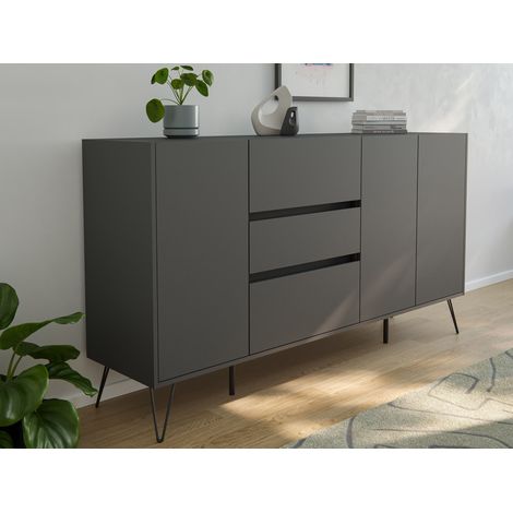 Design Sideboard Kommode Zuma 180cm Greifraum 3 SoftClose 3 Türen Grafit (1/5)