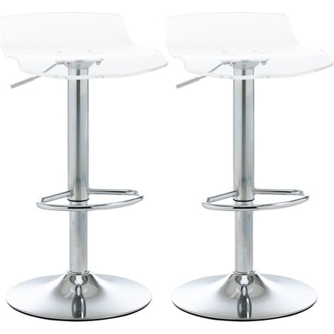 Lot de 2 tabourets de bar design, assise en acrylique transparent, piètement métal, pivotant 360°, hauteur ajustable avec repose-pieds. (1/5)