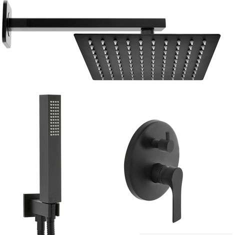 Kit doccia nero opaco completo di soffione quadrato 25x25 cm e miscelatore (1/5)