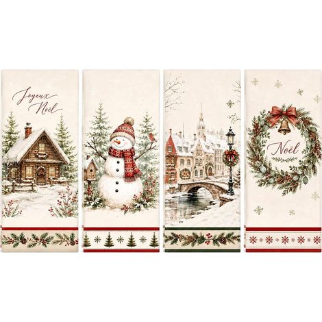 Lot de 4 torchons noel 40 x 60 cm, torchon cuisine noel pour fêtes (1/5)