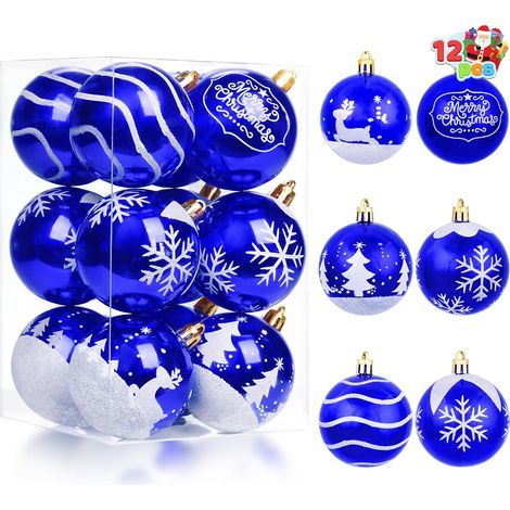Lot de 12 boules de Noël bleues et blanches de 5,8 cm – Peinture délicate et scintillante – Décoration de sapin de Noël incassable assorties pour décoration d'intérieur, fournitures de fête (1/5)