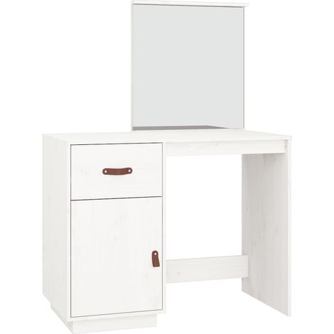 Coiffeuse Blanc 95x50x134 cm Bois de pin massif