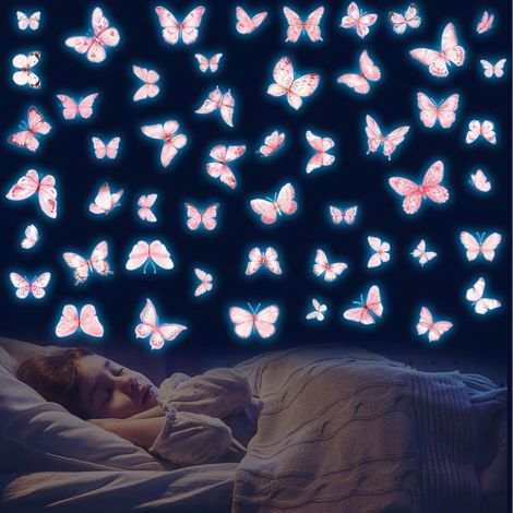 Lot de 3 stickers muraux phosphorescents étoiles et papillons roses décoration pour chambre d'enfant et bébé (1/5)