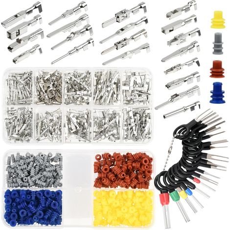 708 Stück Steckverbinder Pins Kit,Kfz Stecker Pin Zubehör 1/1,5/1,8/2,2/2,8/3,5mm,Männliche und Weibliche Drahtdichtungen Entfernen Werkzeugsatz für Motorräder, Autos und Boote (1/5)