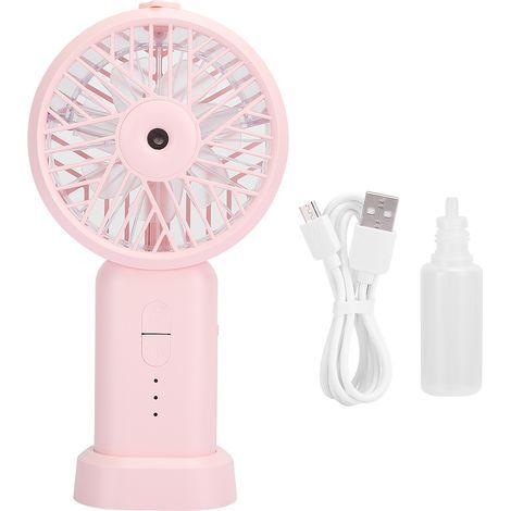 Ventilateur de bureau USB rechargeable avec humidificateur, portable pour la maison et le lit, couleur rose, dimensions compactes 178 x 92 x 40mm (1/5)