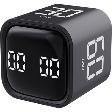 Minuteur rotatif silencieux, alarme vibreur/sonore, pause/reprise, 5/10/30/60 min + perso (F4, noir) (1/5)