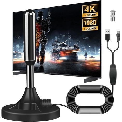 Antenne TV IntéRieur Puissante, Nouveau pour 2025 Antenne TNT IntéRieur Puissante, Portatif Antenne TV IntéRieur, CâBle Coaxial De 5 M, RéCeption Longue Distance à 360 DegréS (1/5)