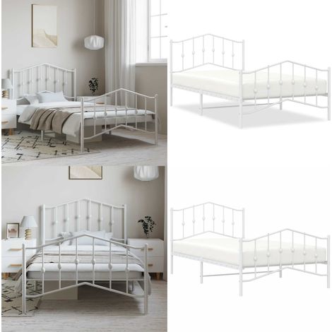 Cadre de lit métal sans matelas et pied de lit blanc 100x200 cm - Cadre de lit - Lit avec pieds (1/5)
