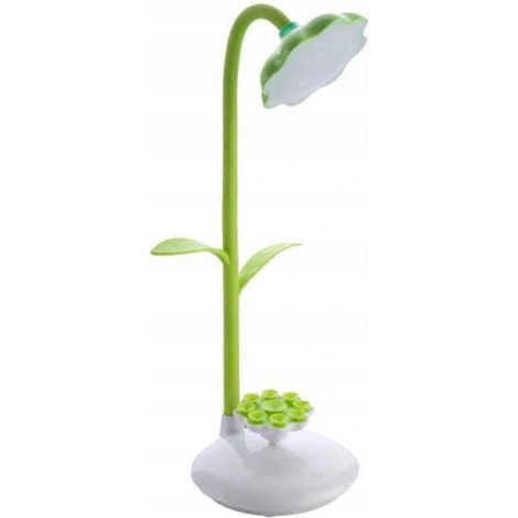 Lampe de bureau LED rechargeable, petite lampe de bureau pour l'apprentissage, support pour téléphone portable, pliable et rétractable, motif tournesol, verte. (1/5)