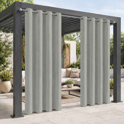HEMVOR Rideau Occultant Extérieur Gris Clair 132x244cm Pergola à Oeillets - Anti-Déchirure Lavable Machine Glissière Fluide (1/5)