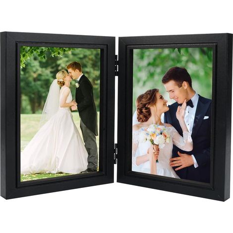 Cadre Photo Double, 10 x 15 cm Cadre Photo Collage en Bois, Peut Contenir 2 Photos Cadre, Cadre en Bois Pliable(Noir) (1/5)
