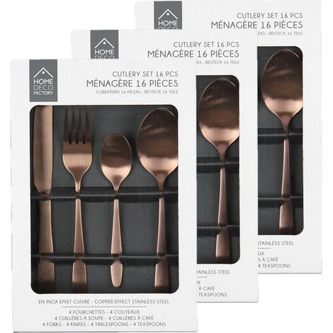 Lot de 3 ménagères en acier inoxydable 16 pièces CUIVREE (1/5)
