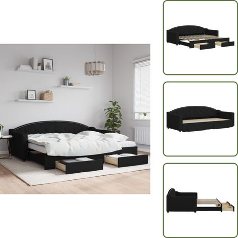 Schubladenbett - vidaXL Tagesbett Ausziehbar mit Schubladen Schwarz 90x200 cm Stoff - Wohnzimmerbett (1/5)