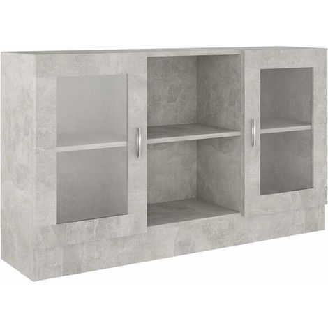 Meuble d'Exposition en Bois d'Ingénierie, Couleur Gris Béton, 120 x 30,5 x 70 cm (1/5)