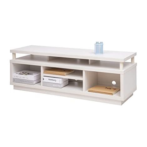 Iris Ohyama, Porta TV/Mobile TV/TV Porta TV in legno/Porta TV con 5 ripiani aperti/TV fino a 55, Legno massello, fori passacavi, Ufficio, Soggiorno - TV Cabinet Middle OTS-125M - Quercia Bianco