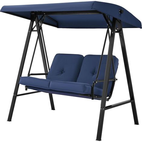 YODOLLA Balancelle de Jardin avec 2 Places, Toit Inclinaison Réglable et Coussin Épais, Bleu