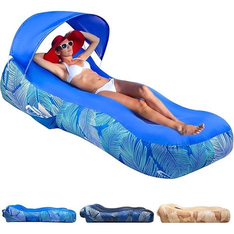 Lounger Gonflable - Avec Capote Solaire Détachable UPF50+ - Confort Ergonomique Courbé - Tissu Polyester 210T Imperméable - Poids 0,9 kg - 1 Pièce (1/3)