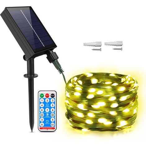 (Lumière chaude, 30 m, 300 LED) Guirlande lumineuse LED solaire, guirlande lumineuse féerique, décorations de fête extérieure. (1/4)