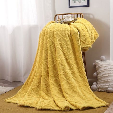 Couverture chaude en peluche lavable en machine pour canapé et lit, couverture pour chambre à coucher, 70x100cm Yellow (1/2)