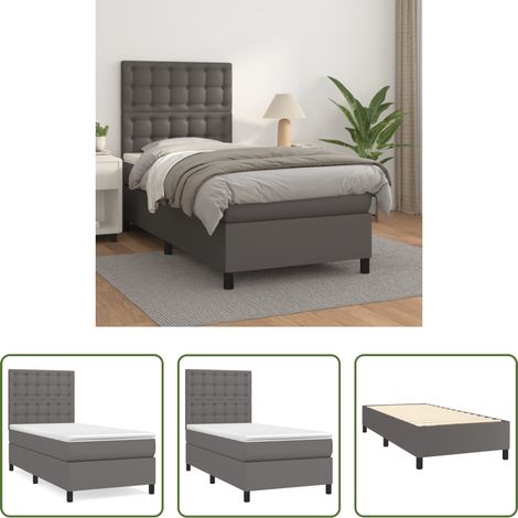vidaXL Tête de lit réglable - Sommier à lattes de lit avec matelas Gris 80x200 cm Similicuir (1/5)