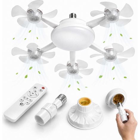 Ventilateur de plafond Drone avec éclairage - Douille E27, télécommande, 5 têtes Installation facile par vissage, angle réglable, LED 3 couleurs à intensité variable (1/5)