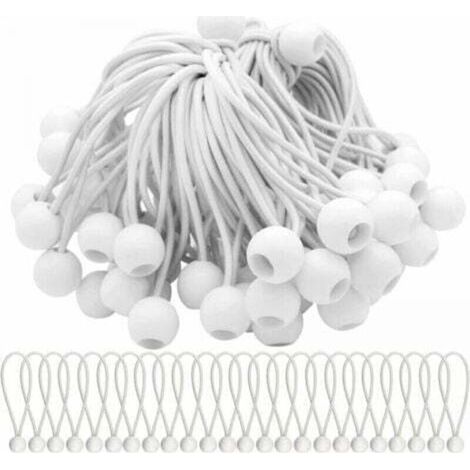 White elastic bungee cords 150 mm – Pack of 50 cords with ball ends for marquees, tents, tarpaulins and banners (1/5)