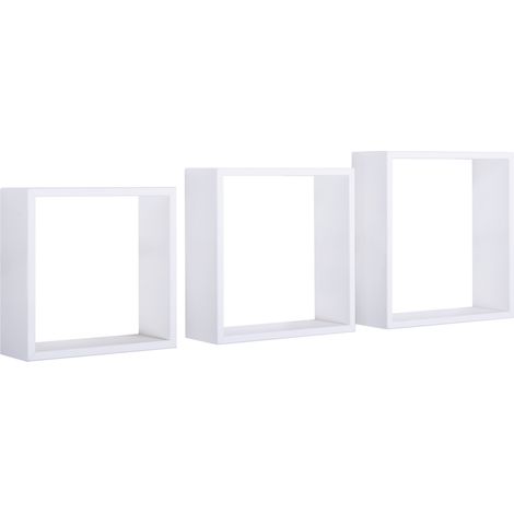 Set di 3 Mensole da Muro, Cubi Arredo, Mensole Cubo, Cubi da Parete, Bianco, 30x30x10cm 27x27x10cm e 24x24x10cm - Incubo Slim (1/8)