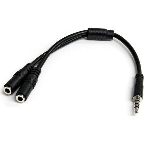 Adaptateur casque, microphone et répartiteur audio - Câble en Y avec prise jack combinée audio et microphone 3,5 mm mâle vers 3,5 mm femelle pour ordinateurs portables/PC (MUYHSMFF) Noir (1/5)