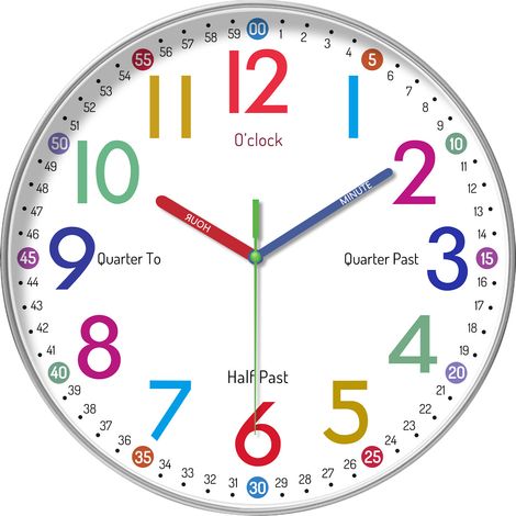 Horloge murale d'apprentissage pour la petite enfance aide les enfants à lire l'heure facilement décorative salon et chambre coucher (1/5)