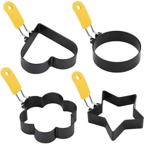 Moule à Oeuf - Inox - Rond - 4 Pcs - Poignée en Silicone - Qualité Alimentaire