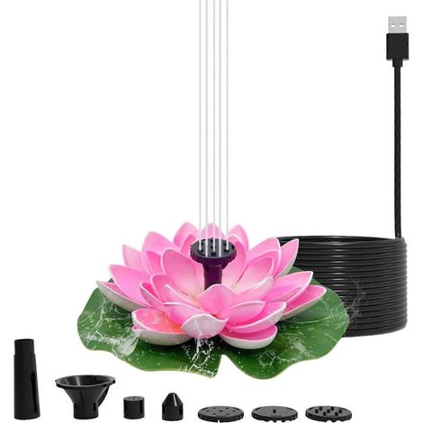 Pompe à eau solaire d'extérieur en forme de nénuphar, idéale pour embellir les bains d'oiseaux, les jardins et les bassins, lotus rose multicolore USB. (1/5)