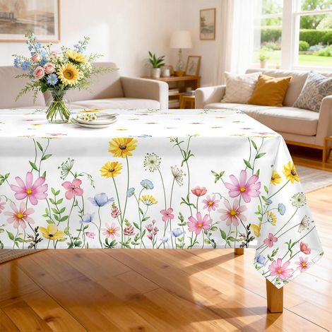 Tischdecke Blumenmotiv 140x180 cm Rechteckig Waschbar Polyester Wildblume