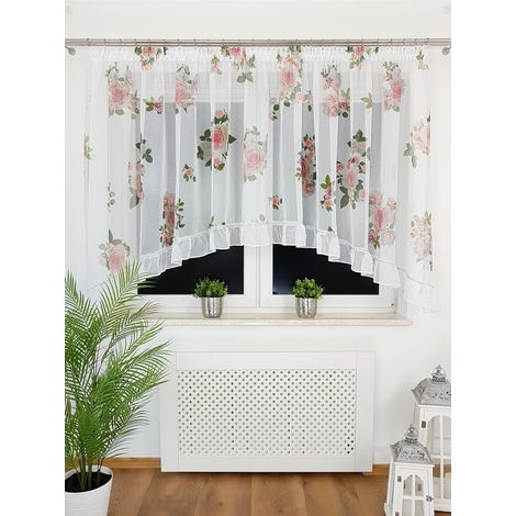 Tenda pronta all'uso in garza, 400x150 cm, con rose, volant e zirconi. (1/5)
