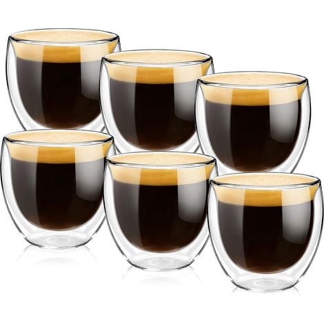 Verre Double Paroi - 250 ml - En Borosilicate - Résistant Chaleur - Pour Café - Lot de 6 (1/5)