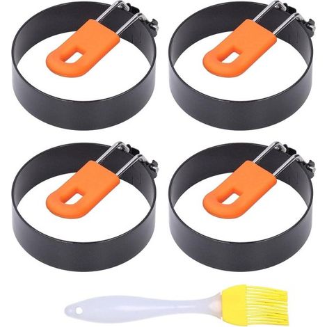 Anelli per uova da 7,6 cm - Stampi per uova in acciaio - Cuociuova - Antiaderenti - Stampo per uova con pennello - per friggere uova e per la colazione (1/5)