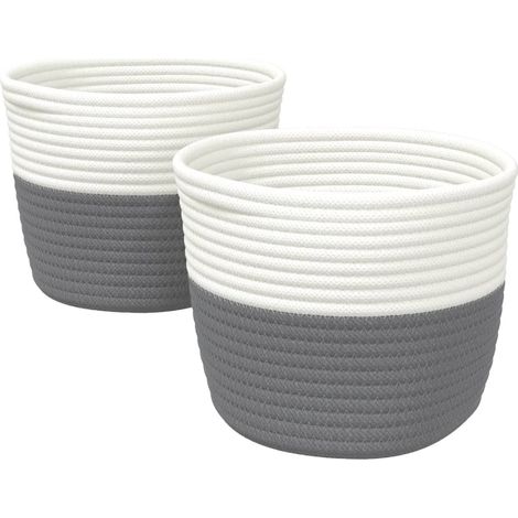 Paniers de rangement 2 pcs gris et blanc Ø24x18 cm coton