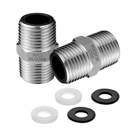 Rallonges de tuyau de douche, 1/2" à 1/2", pour raccorder deux tuyaux, en acier inoxydable, paquet de 2. (1/5)
