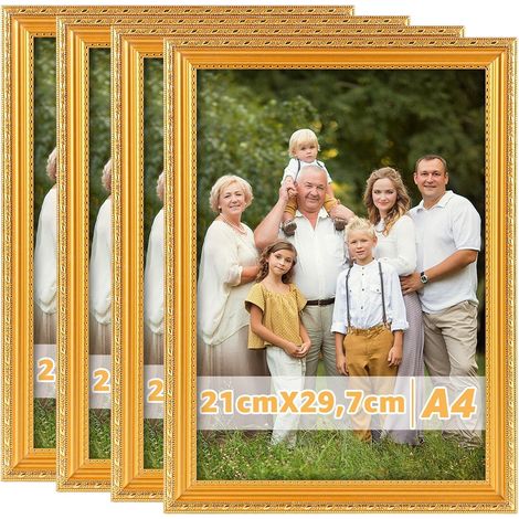 Lot de 4 Cadres Photo A4 Doré Vintage, Cadre A4 Mural et à Poser en PS Robuste, Cadre Décoratif pour Certificats, Affiches et Diplmes, Or (1/5)