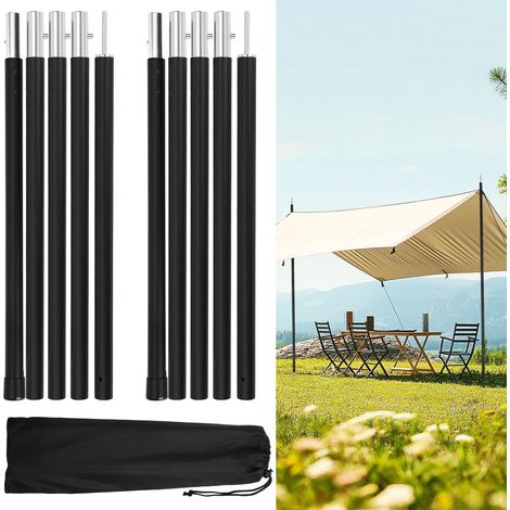 Jiubiaz Tettuccio per tenda da esterno in alluminio 2 m Argento, 2 pezzi, con borsa per il trasporto, ideale per campeggio Nero