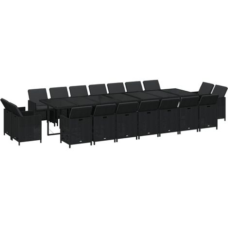 vidaXL Ensemble à manger de jardin coussins 19 pcs Résine tressée Noir