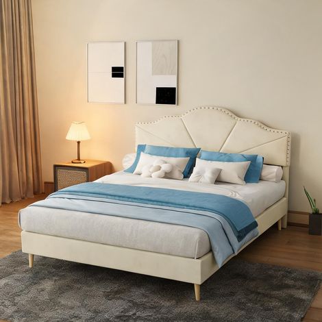 Tête de lit beige en tissu métal 200 x 140 x 133 cm (1/5)