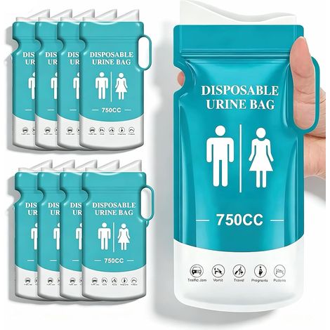 8 Sac Urinaire 750ml étanche urinoirs portables avec poignée Pisse debout toilette portable pour femme homme enfant sac vomissement voiture camping embouteillages jetable (1/5)