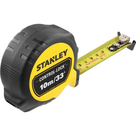 Stanley 10m (33ft) Control Lock Pocket Tape Measure with 25mm Width, Magnetic Grip, and Metric/Imperial Measurements (Model STA537237)