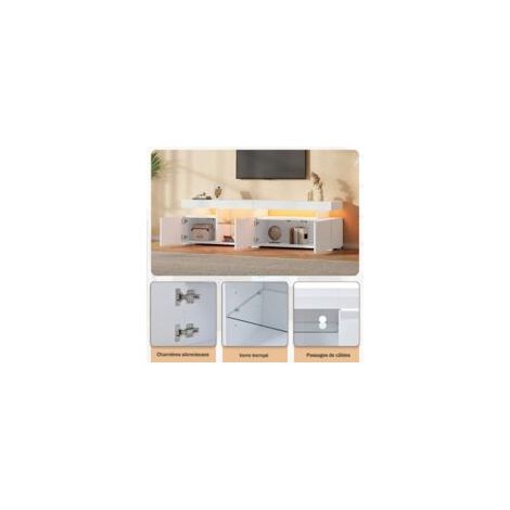 Meuble TV bas 180x35x45 cm, meuble TV, finition laquée brillante, 3 portes étagères réglables pour les téléviseurs jusqu'à environ 80 pouces blanc (1/5)
