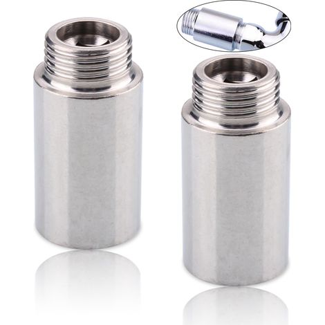Lot de 2 rallonges de robinet en acier inoxydable 1/2" x 50 mm, 1/2" IG x 1/2" AG DN15, rallonge filetée DN15, raccord d'extension en acier inoxydable 50 mm, rallonge de raccordement pour installation (1/5)